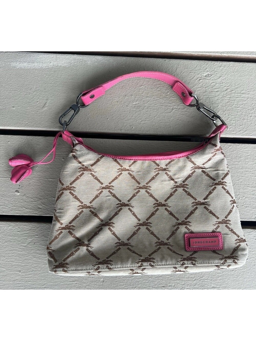 VTG Longchamp Beige Pink monogram Canvas shoulder bag